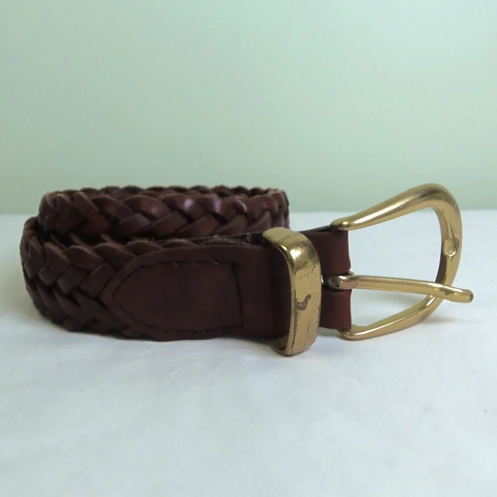 Vintage Leather Braided Belt Brass‎ Buckle BoHo Chic Haute Hippie Rodeo Gal